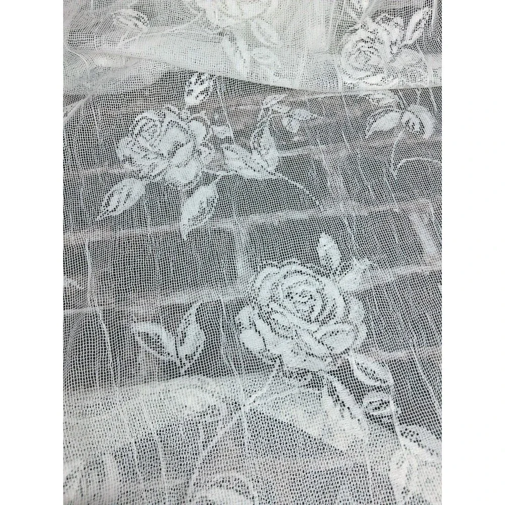 1 Vintage White Lace Cabbage Rose Curtain Panel 45X116 Cottage Grandma Victorian